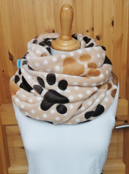 PFOTEN-Loop-Schal cremeweiß mit braunen Pfoten - Loopschal für Hunde-Freunde